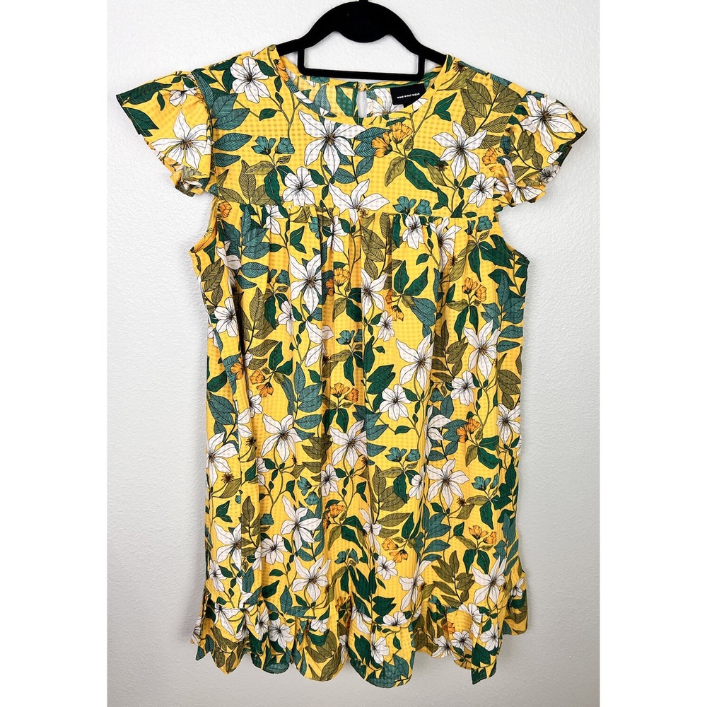 Who What Wear Dress, Size Medium Yellow Floral Ruffles,‎ Knee Length NWOT